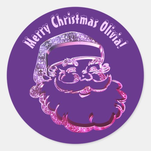 Cute Funny Santa Claus Elegant Modern Purple Classic Round Sticker