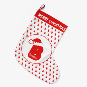 Cute Funny Santa Claus Hat Pattern Monogrammed B Large Christmas Stocking