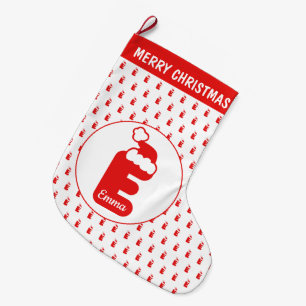 Cute Funny Santa Claus Hat Pattern Monogrammed E Large Christmas Stocking