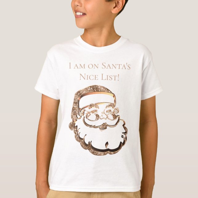 Cute Funny Santa Claus Nice List Elegant Faux Gold T-Shirt (Front)