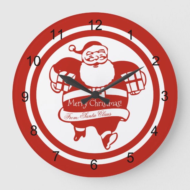 Cute Funny Santa Claus Red and White Christmas Large Clock (Front)