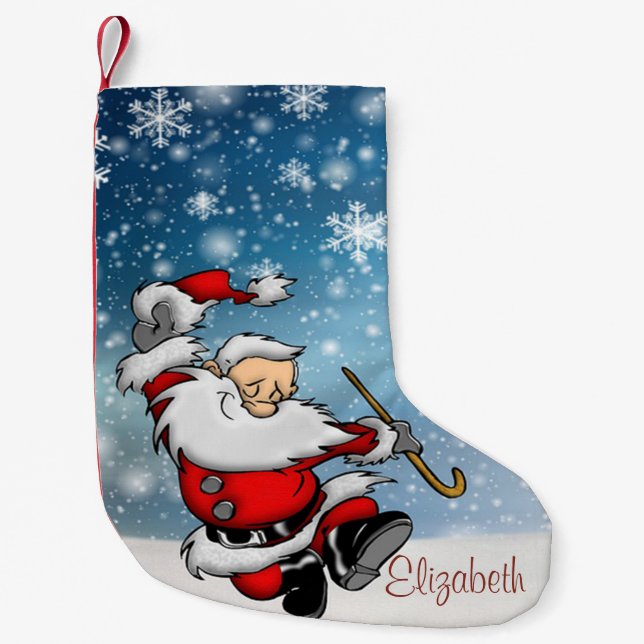 Cute Funny Santa Claus Snowflakes Small Christmas Stocking (Front)