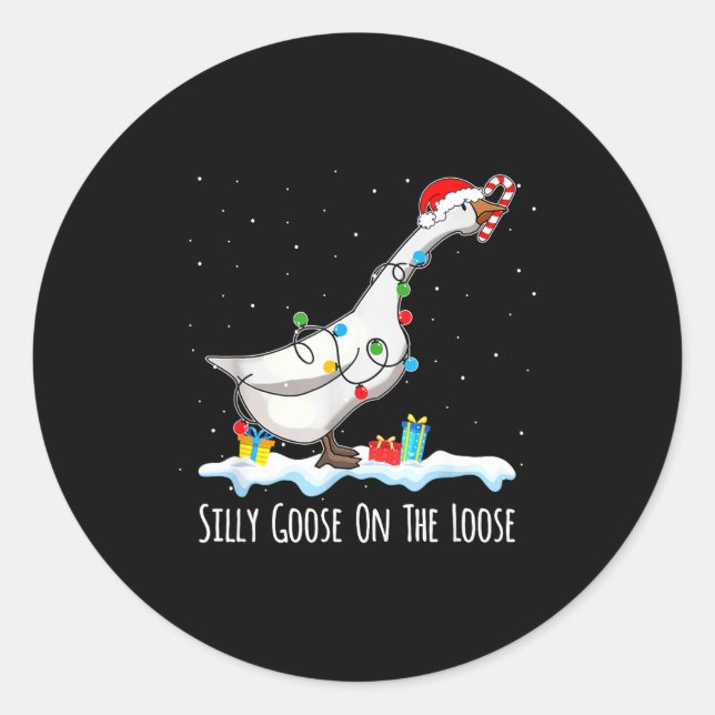 Cute Funny Santa Duck Silly Goose On The Loose Chr Classic Round Sticker (Front)