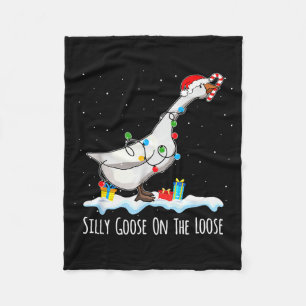 Cute Funny Santa Duck Silly Goose On The Loose Chr Fleece Blanket