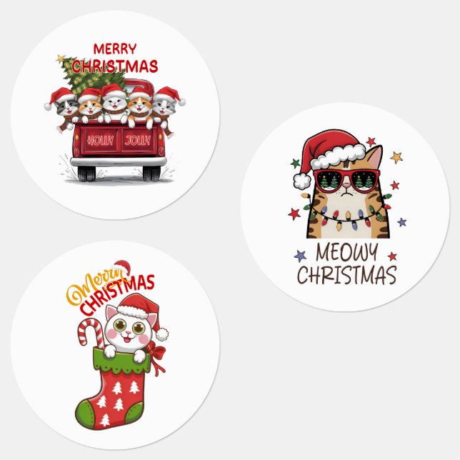 Cute & Funny Santa Kitty Cat Christmas Labels (Group)