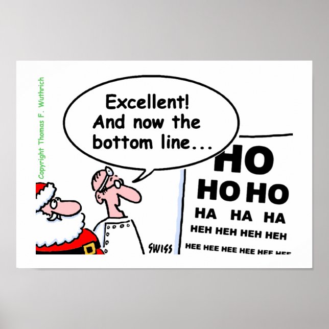 Cute Funny Santa Optometrist Eye Test Cartoon Poster (Front)