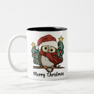 Cute Funny Santa Owl Christmas Two-Tone Coffee Mug