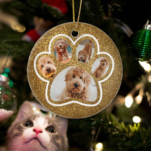 Cute Funny Santa Paws Christmas Dog Paw Ceramic Ornament