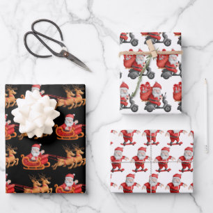 Cute Funny Santa Reindeer Skateboard Scooter Wrapping Paper Sheets