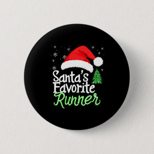 Cute Funny Santa's Favorite Runner Christmas Run H Button
