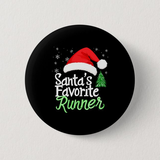 Cute Funny Santa's Favorite Runner Christmas Run H Button (Front)