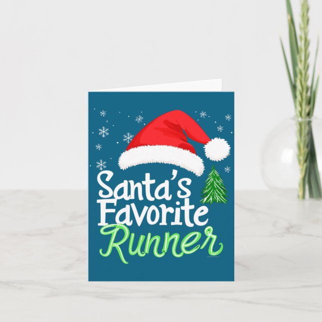 Cute Funny Santa's Favorite Runner Christmas Run H Card (Front)