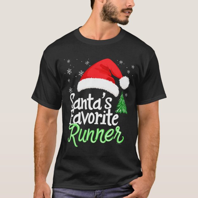 Cute Funny Santa's Favorite Runner Christmas Run H T-Shirt (Front)