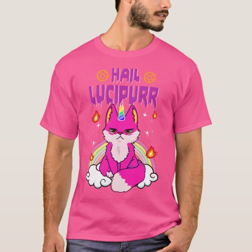 Cute Funny Satanic Hail Lucipurr Rainbow Emo Cat T_Shirt