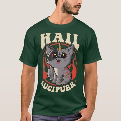 Cute Funny Satanic Hail Lucipurr Rainbow Kitty T_Shirt