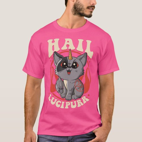 Cute Funny Satanic Hail Lucipurr Rainbow Kitty T_Shirt