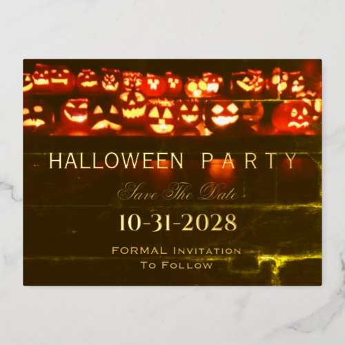 Cute Funny Scary Pumpkins Jack OLantern Halloween Foil Holiday Postcard