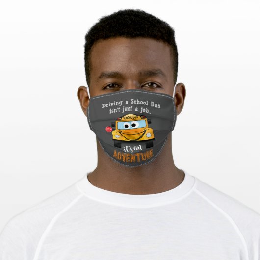 Cute, Funny School Bus Adventure Quote Adult Cloth Face Mask (Worn)