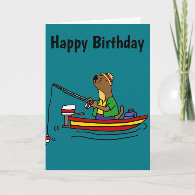 Cute Funny Sea Otter Fishing Art Card (Front)