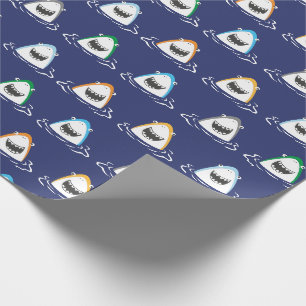 Cute funny Sharks in bright colors on navy blue Wrapping Paper