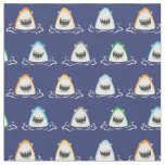 Cute funny sharks on dark blue fabric