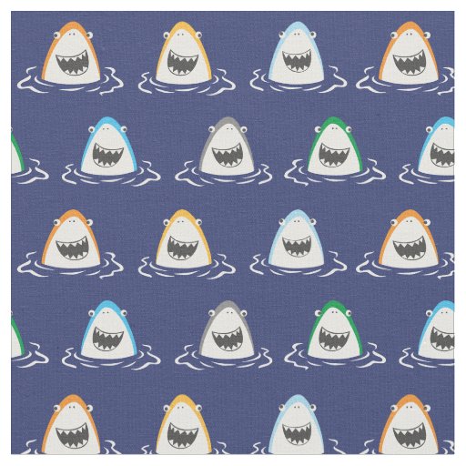 Cute funny sharks on dark blue fabric