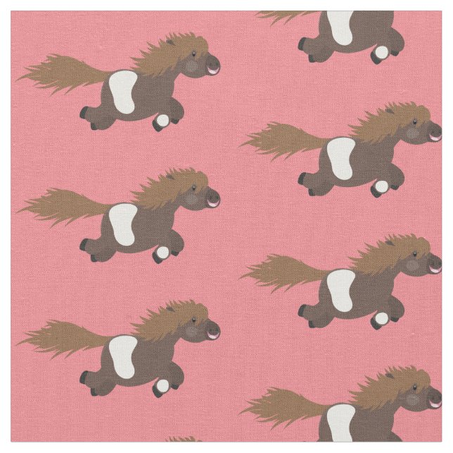 Cute funny Shetland pony cartoon illustration Fabric (Close Up)