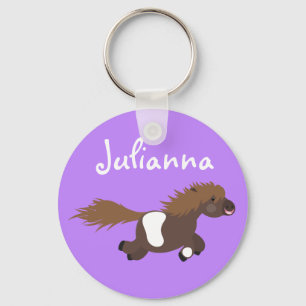 Cute funny Shetland pony cartoon illustration Keychain