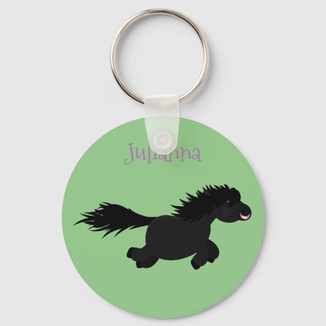 Cute funny Shetland pony cartoon illustration Keychain (Front)