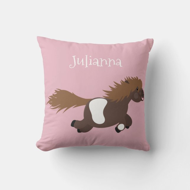 Cute funny Shetland pony cartoon illustration Throw Pillow (Front)