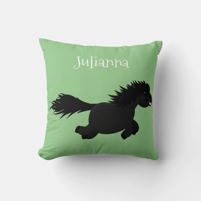 Cute funny Shetland pony cartoon illustration Throw Pillow (Front)