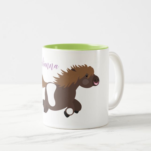 Cute funny shetland pony cartoon illustration Two-Tone coffee mug (Front Right)