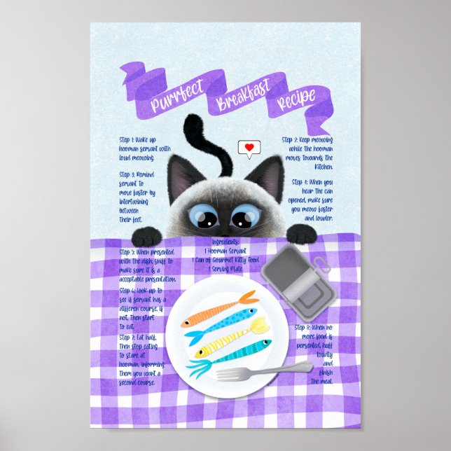 Cute Funny Siamese Cat Breakfast Recipe Poster (Front)