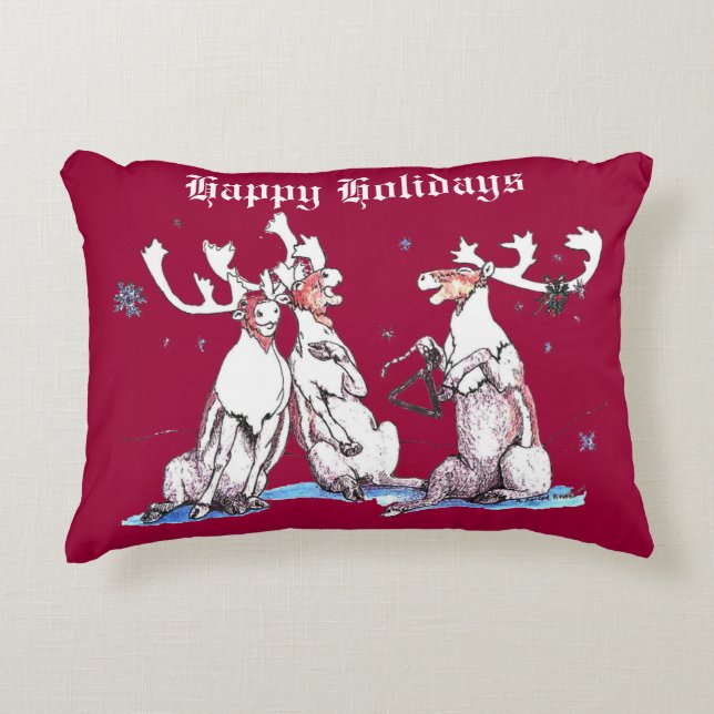 Cute Funny Singing Christmas Caribou Accent Pillow (Front)