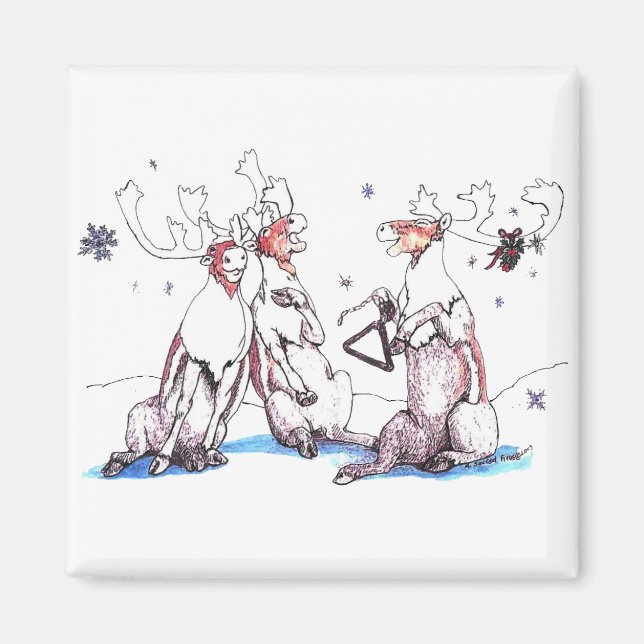 Cute Funny Singing Christmas Caribou Designed Magnet (Front)
