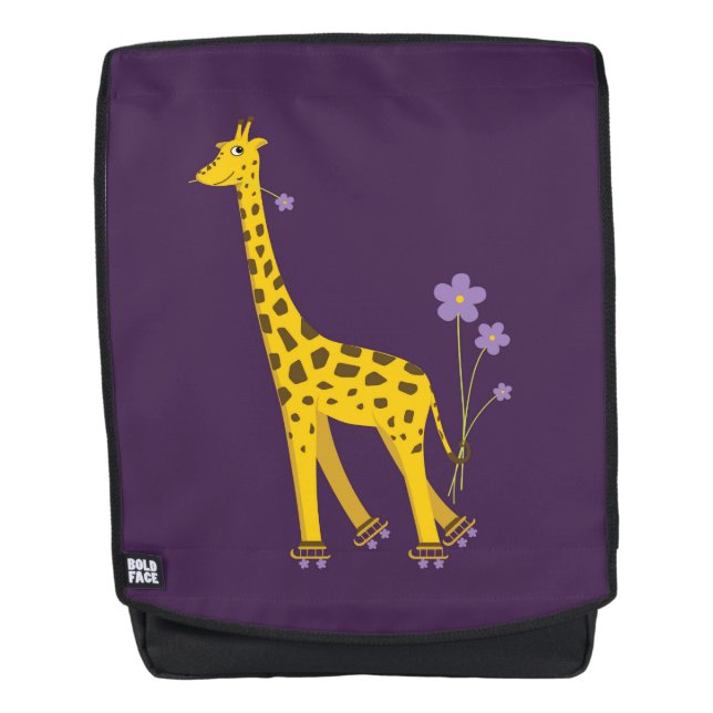 Cute Funny Skating Cartoon Giraffe Backpack (Front)