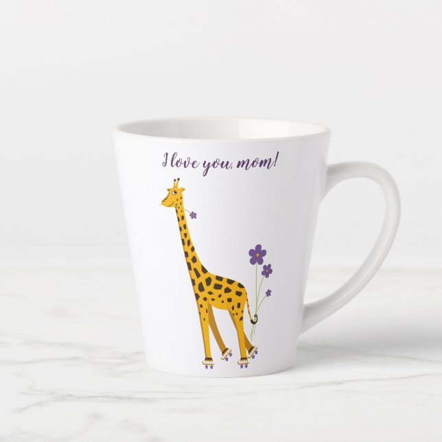 Cute Funny Skating Cartoon Giraffe Love Mom Latte Mug (Right)