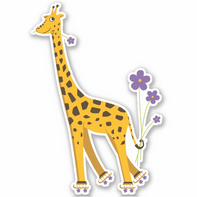 Cute Funny Skating Cartoon Giraffe Sticker (Front)