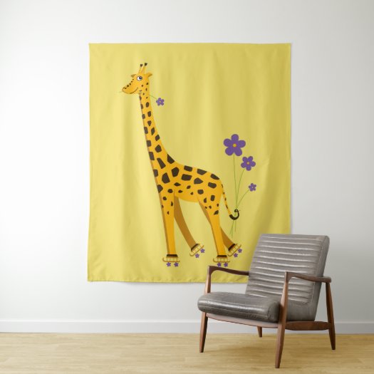 Cute Funny Skating Cartoon Giraffe Tapestry