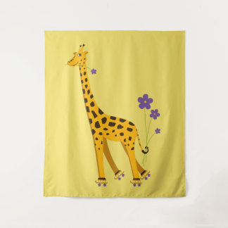 Cute Funny Skating Cartoon Giraffe Tapestry