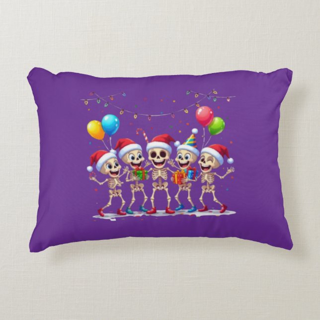 Cute Funny Skeletons Christmas & New Year Celebrat Accent Pillow (Front)