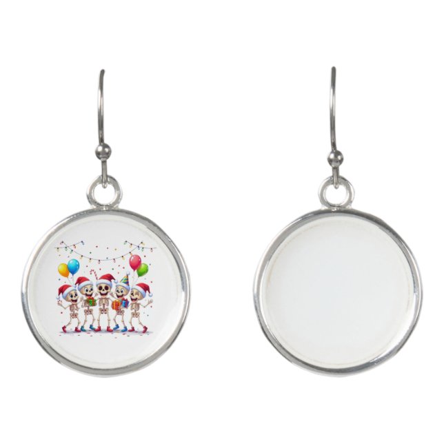 Cute Funny Skeletons Christmas & New Year Celebrat Earrings (Front)