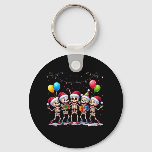 Cute Funny Skeletons Christmas & New Year Celebrat Keychain (Front)