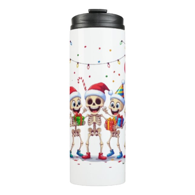 Cute Funny Skeletons Christmas & New Year Celebrat Thermal Tumbler (Front)