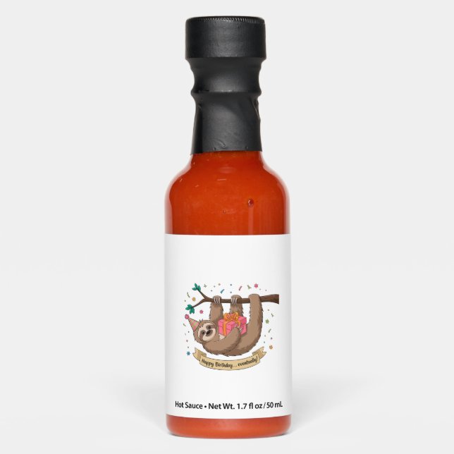 Cute Funny Sloth Happy Birthday Hot Sauces (Front)