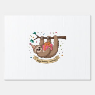 Cute Funny Sloth Happy Birthday Sign