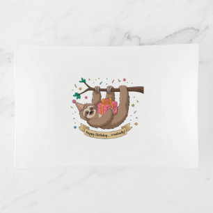 Cute Funny Sloth Happy Birthday Trinket Tray