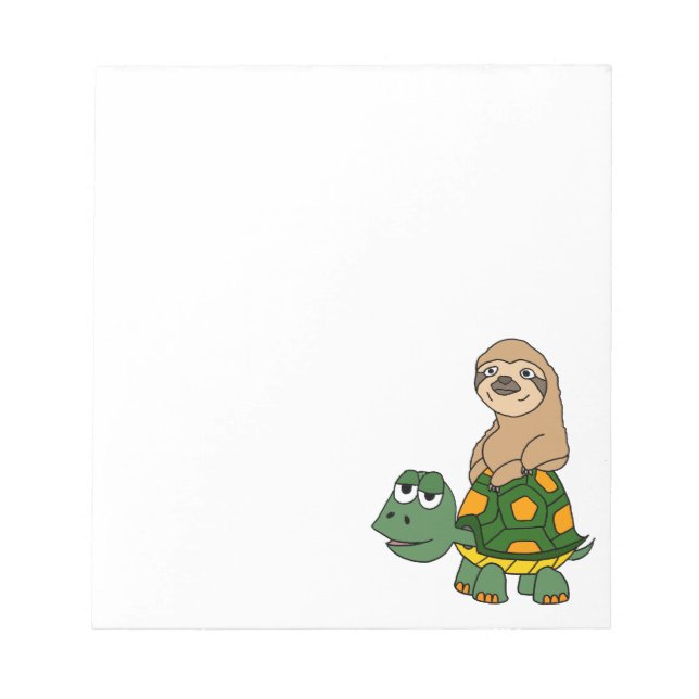 Cute Funny Sloth on Turtle Cartoon Notepad (Front)