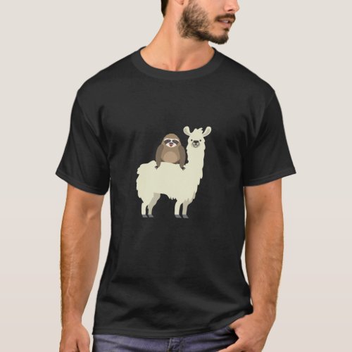 Cute  Funny Sloth Riding Llama T_Shirt