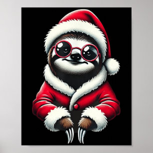 Cute Funny Sloth Santa Claus Christmas Xmas Sloth Poster